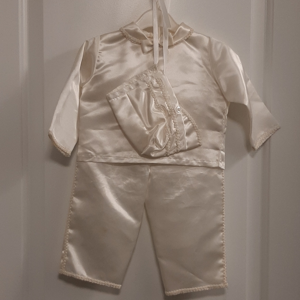 Vintage White 2 Piece Suit Boy Baptism Suit 12 Months with Bonnet Canada